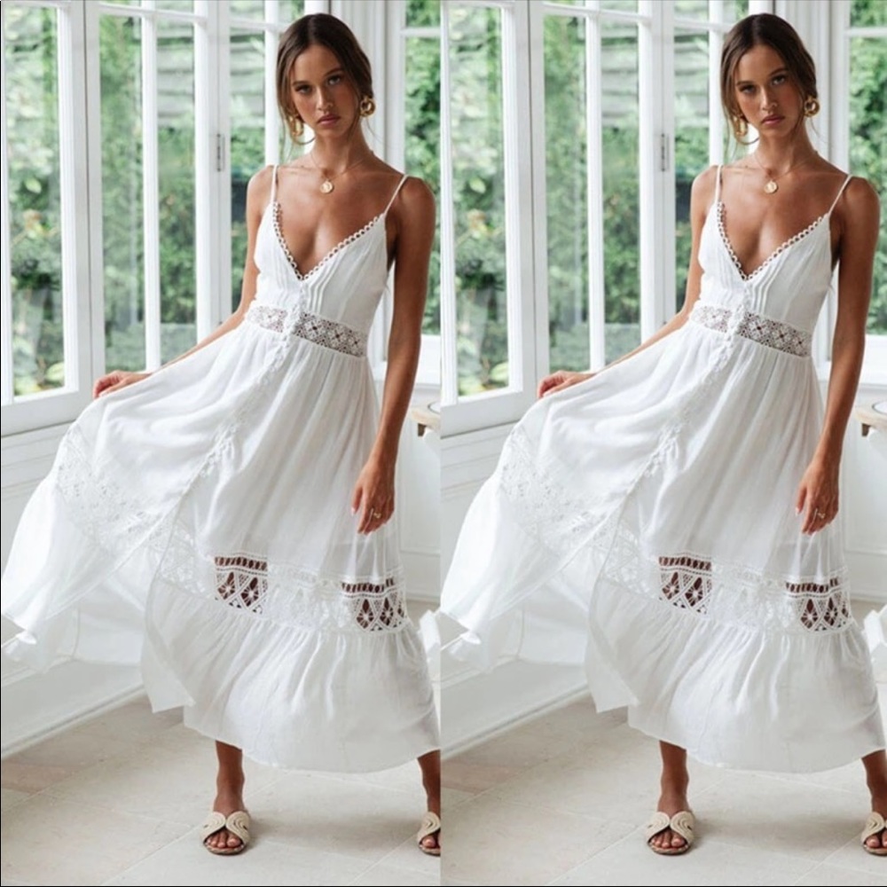 1 left white lace paneled ruffled maxi dress - Picture 4 of 8